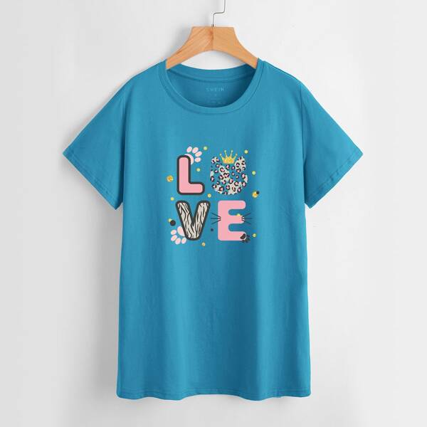 

Letter Graphic Short Sleeve Tee, Teal blue