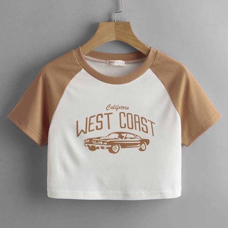 

Letter Car Graphic Colorblock Ribbed Tee, Multicolor