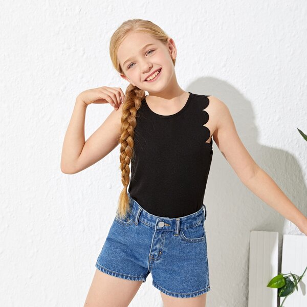 

Girls Scallop Edge Tank Top, Black