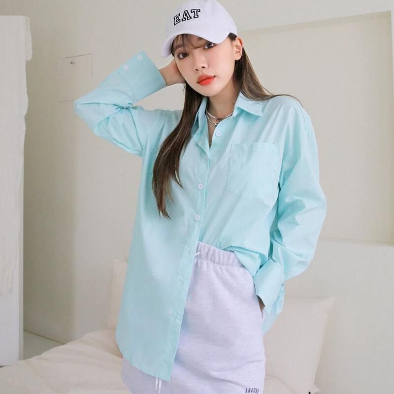 

Button Through Drop Shoulder Blouse, Mint blue