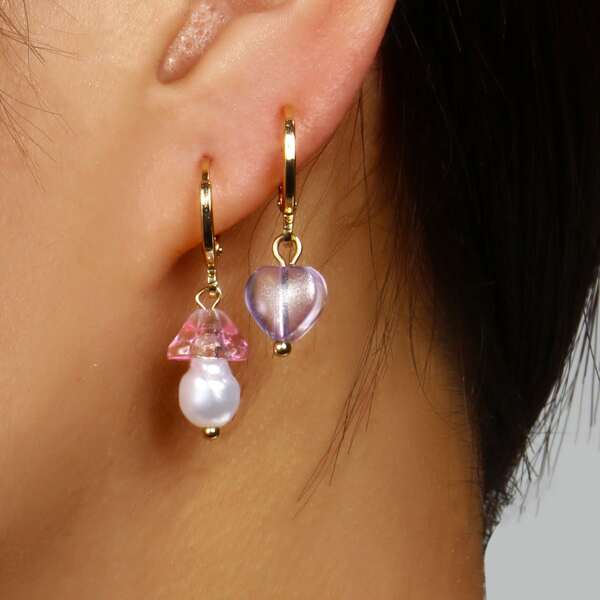 

Heart & Faux Pearl Drop Earrings, Multicolor
