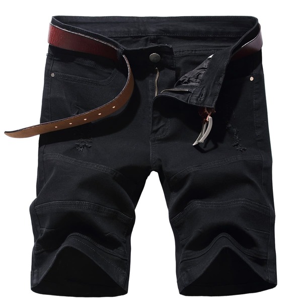 

Men Solid Denim Shorts Without Belt, Black