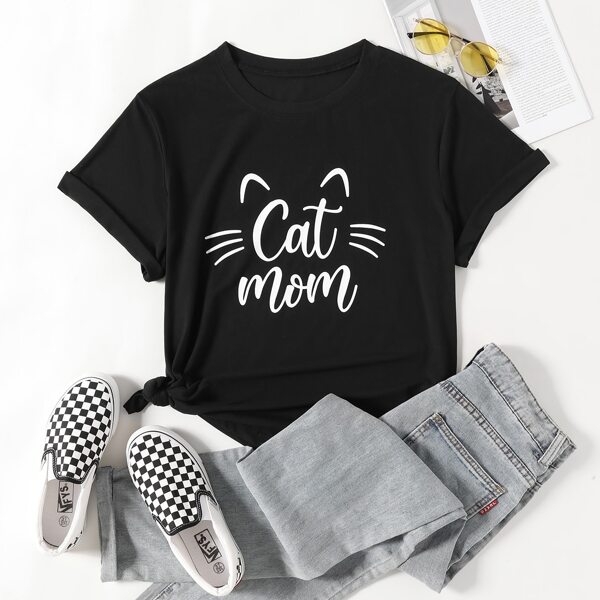 

Plus Cartoon And Letter Graphic Tee, Black