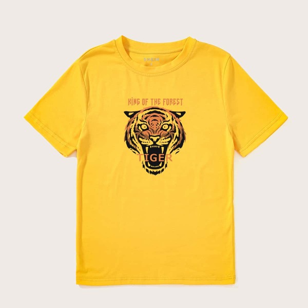 

Slogan And Tiger Print Tee, Yellow