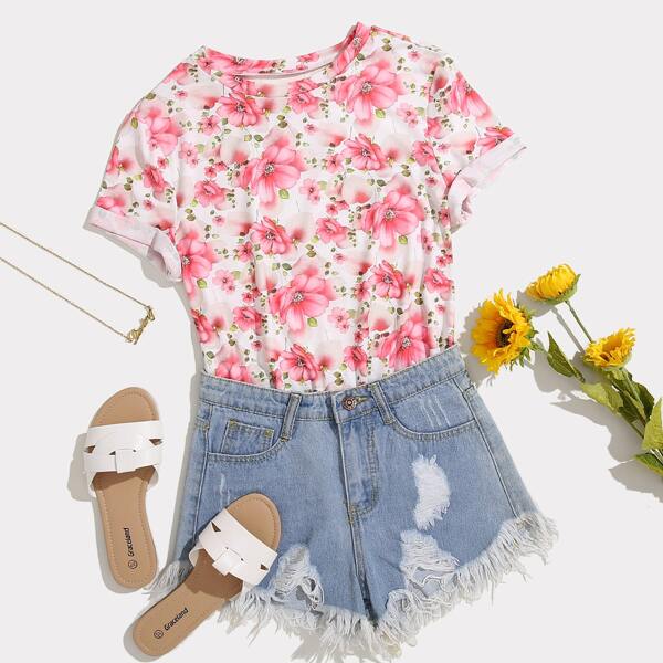 

Plus Allover Floral Print Tee, Multicolor