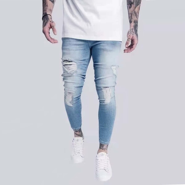 

Men Ripped Washed Skinny Jeans, Light wash