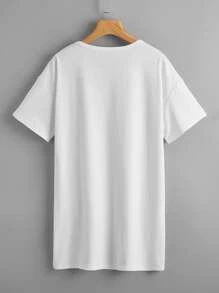 SHEIN LUNE Áo thun màu trơn Cơ bản - trắng - Xem 2