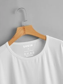 SHEIN LUNE Áo thun màu trơn Cơ bản - trắng - Xem 4