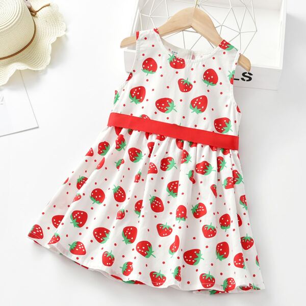 

Toddler Girls Allover Strawberry Print Belt Dress, Multicolor
