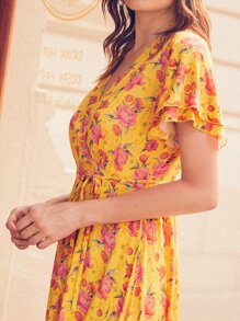 Vickie Chiang Đầm Thắt lưng Hoa Thanh lịch - Màu vàng - Xem 2