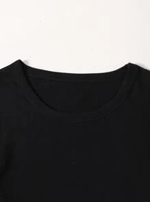 SHEIN Unity 蝴蝶圖案小圓領T恤 - 黑色 - 查看 4