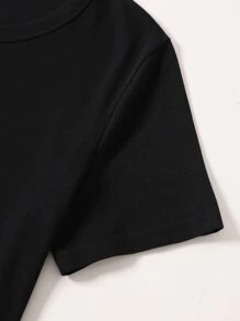 SHEIN Unity 蝴蝶圖案小圓領T恤 - 黑色 - 查看 5