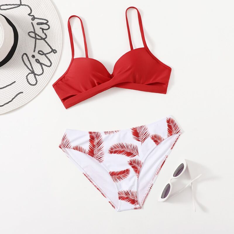 

Leaf Print Bikini Swimsuit, Multicolor