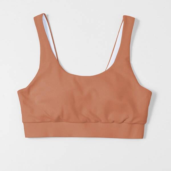 

Plain Scoop Neck Bikini Top, Brown