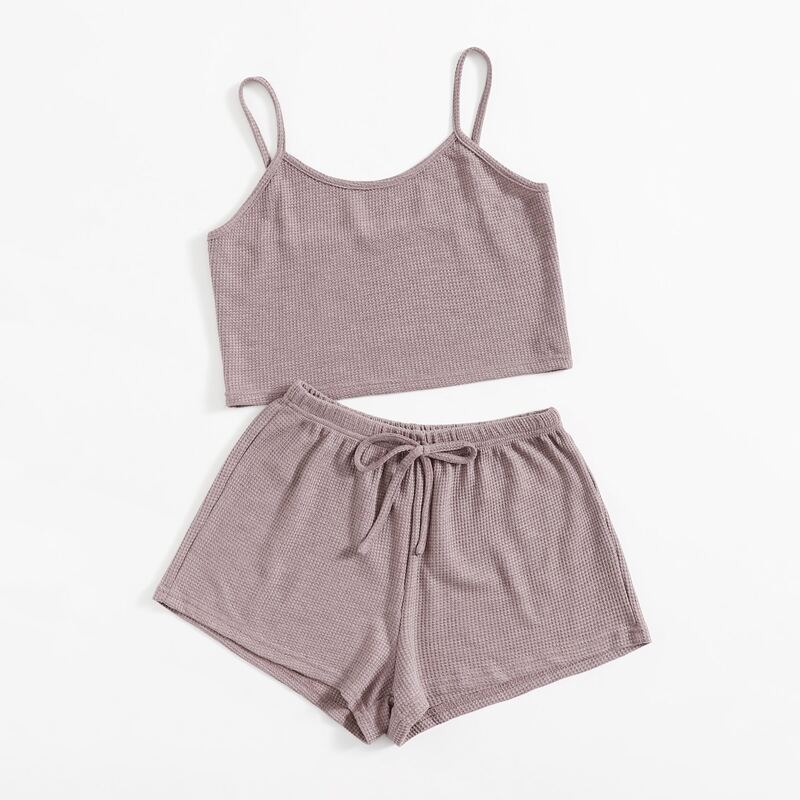 

Solid Tie Front Pajama Set, Rusty rose