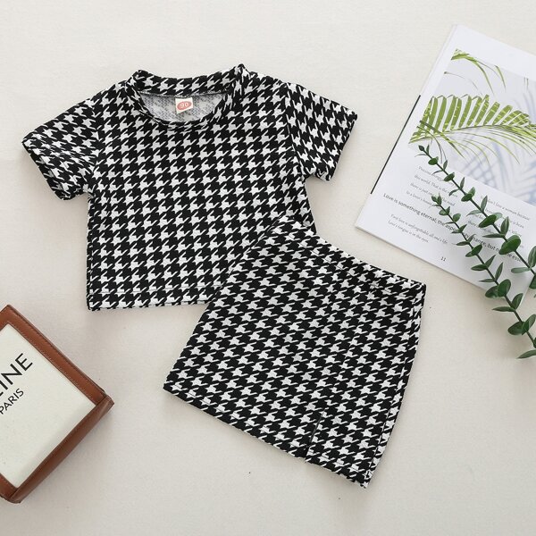 

Toddler Girls Houndstooth Tee & Skirt, Black and white
