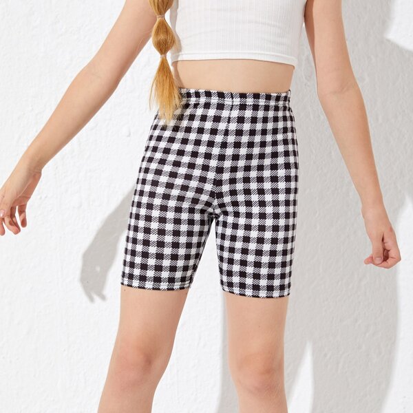 

Girls Gingham Biker Shorts, Black and white