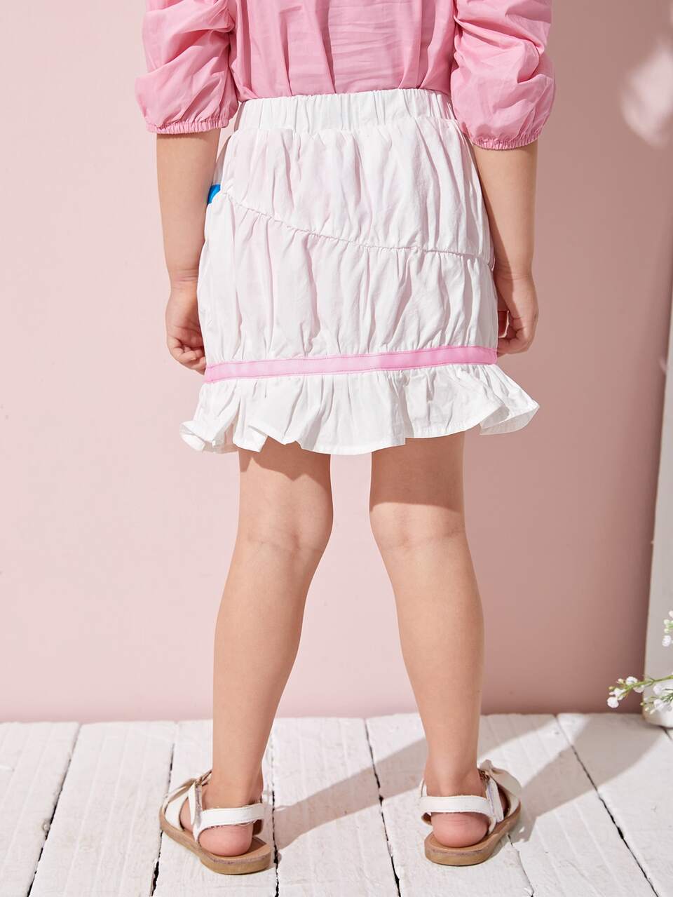 Toddler Girls Contrast Tape Ruffle Hem Skirt