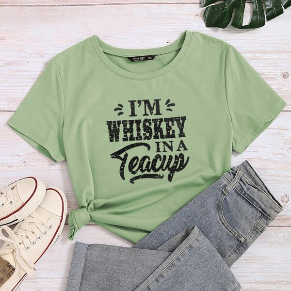 

Plus Slogan Graphic Tee, Mint green