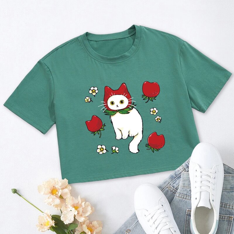 

Strawberry & Cat Graphic Tee, Green