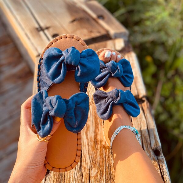 

Bow Decor Espadrille Slide Sandals, Blue