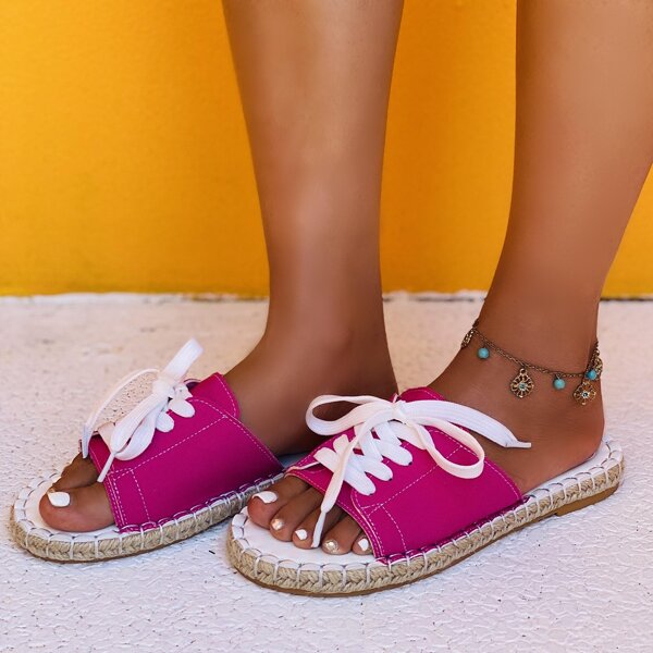 

Lace-up Decor Espadrille Slide Sandals, Hot pink