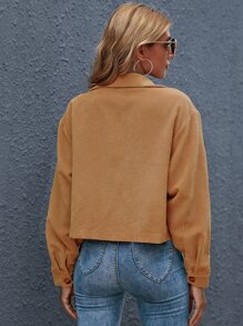 SHEIN Essnce Chamarra corta con bolsillo con botón delantero - Camel - Ver 2