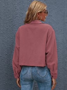SHEIN Essnce Chamarra corta con bolsillo con botón delantero - Rosa vieja - Ver 2