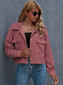 SHEIN Essnce Chamarra corta con bolsillo con botón delantero - Rosa vieja - Ver 5