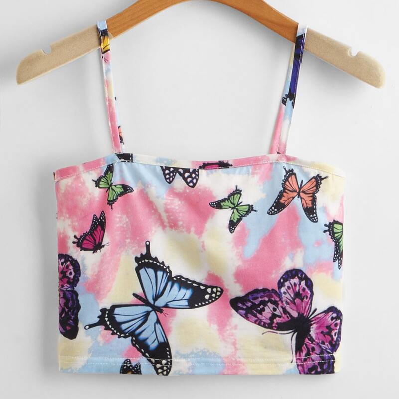 

Tie Dye Butterfly Graphic Crop Cami, Multicolor