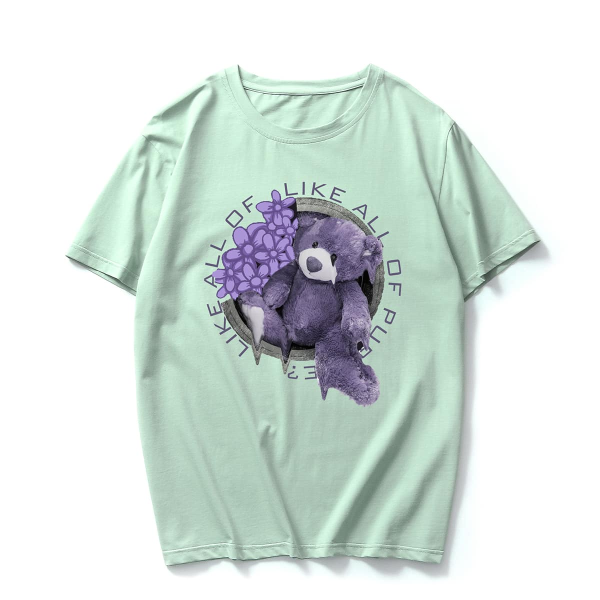 

Guys Letter Cartoon Bear Graphic Tee, Mint green