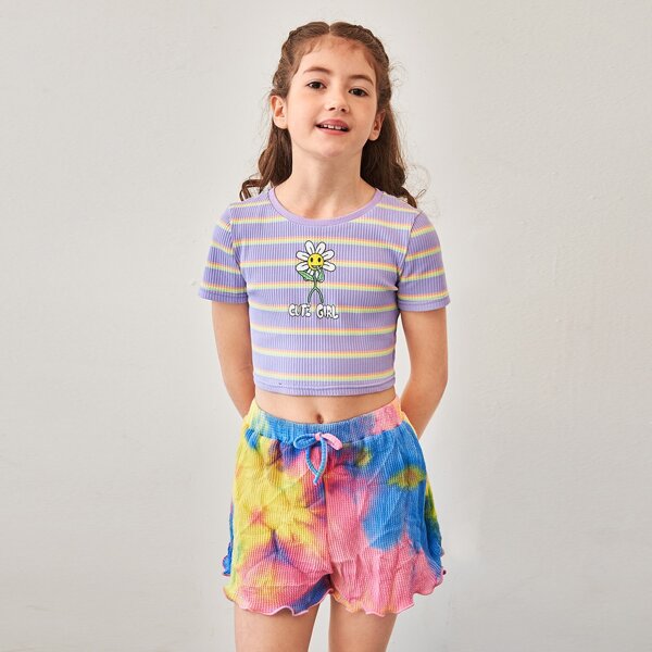 

Girls Lettuce Trim Tie Dye Waffle Knit Shorts, Multicolor