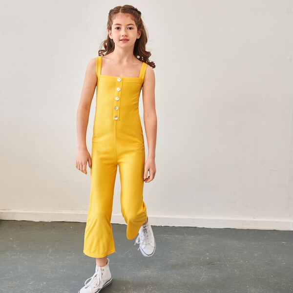 

Girls Rib-knit Solid Cami Jumpsuit, Yellow