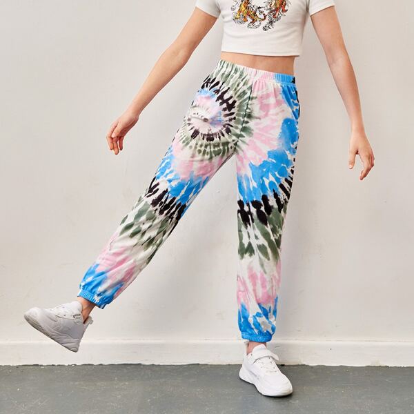 

Girls Elastic Waist Spiral Tie Dye Joggers, Multicolor
