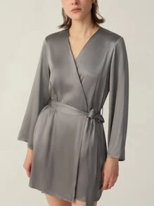 MOTF PREMIUM SILK BELTED GRADE 6A 22MM NIGHT ROBE - Grey - View 4