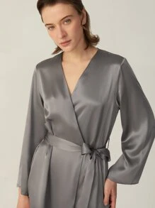 MOTF PREMIUM SILK BELTED GRADE 6A 22MM NIGHT ROBE - Grey - View 6