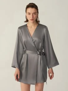 MOTF PREMIUM SILK BELTED GRADE 6A 22MM NIGHT ROBE - Grey - View 7