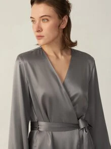 MOTF PREMIUM SILK BELTED GRADE 6A 22MM NIGHT ROBE - Grey - View 8