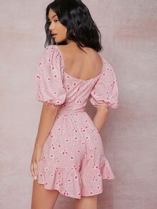 SHEIN Unity Áo liền quần Cắt ra Hoa Boho - Màu Hồng baby - Xem 2