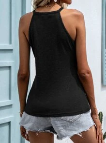 Solid Rib-Knit Halter Top - Black - View 2