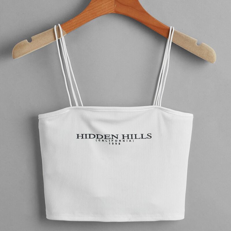 

Letter Ribbed Crop Cami, White