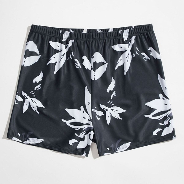 

Men Floral Print Swim Trunks, Black