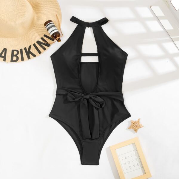 

Cut-out Knot One Piece Swimsuit, Black