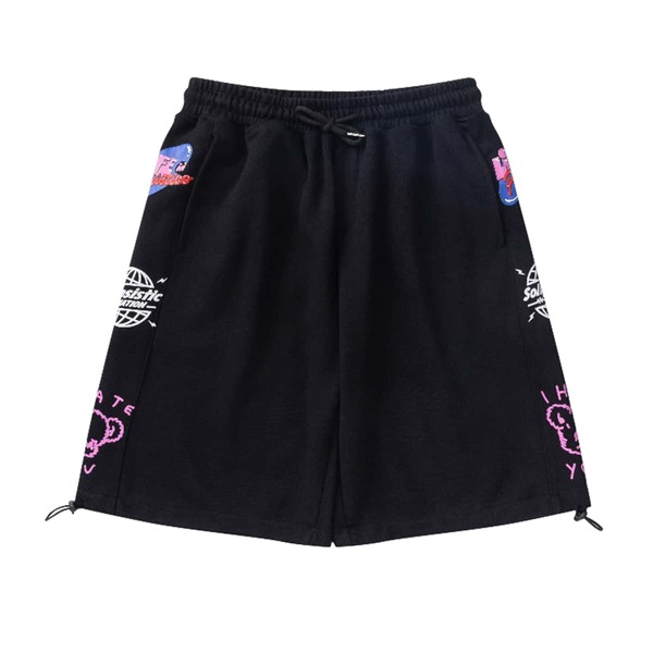 

Men Letter Graphic Drawstring Waist Track Shorts, Black