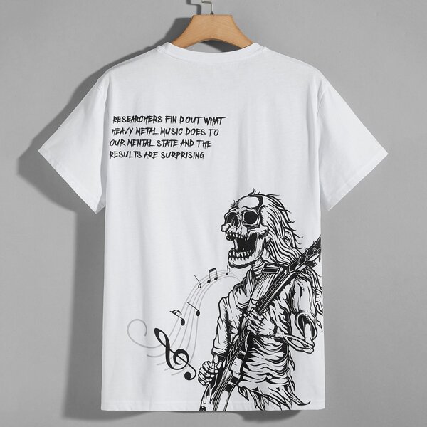 

Men Skeleton And Guitar Print Tee, White