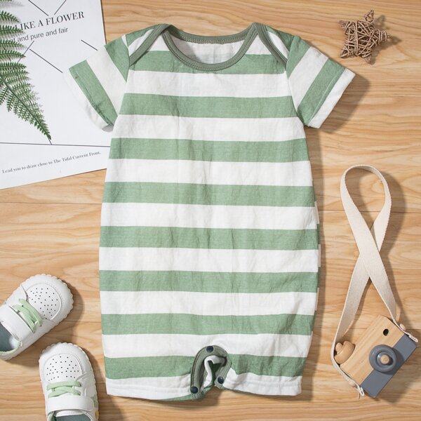 

Baby Boy Striped Print Tee Romper, Multicolor