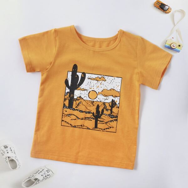 

Toddler Boys Desert And Cactus Print Tee, Mustard yellow