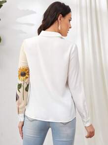 SHEIN Camisa con girasol & con estampado de figura - Beis - Ver 2