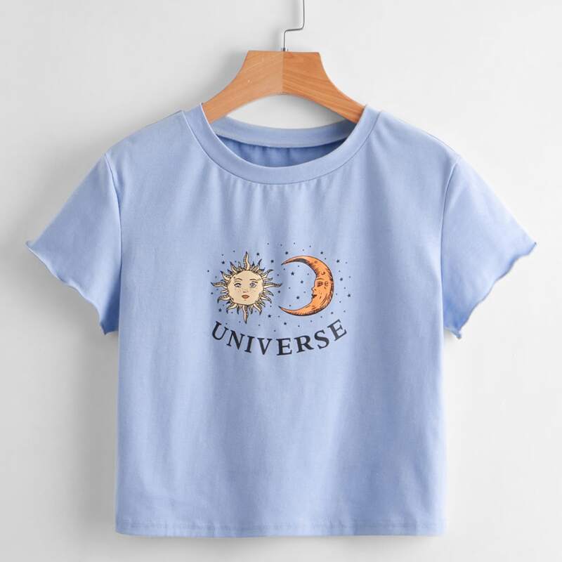 

Letter Sun & Moon Graphic Tee, Baby blue