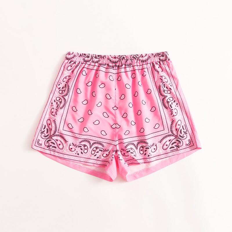 

Paisley Elastic Waist Shorts, Pink